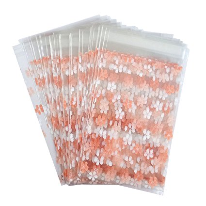 Yunko 100pcs Cherry Blossoms Cookie Packaging Self-adhesive Plastic Bags for Biscuits Package Cz013