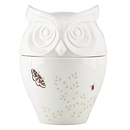 Lenox Butterfly Meadow Figural Owl Cookie Jar, White