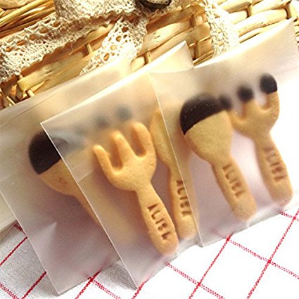 Adeeing 100 Pcs Semitransparent Packing Bag Self-adhesive Food Package Cookie Candy Gift Bags