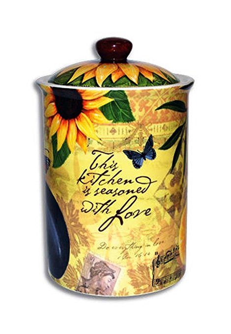 Seasoned with Love 8.5 inch Ceramic Stoneware Inspirational Cookie Jar and Lid by Divinity Boutique