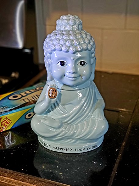 Meditating Buddha In Lotus Sky Blue Cookie Jar Happiness Inside Ceramic